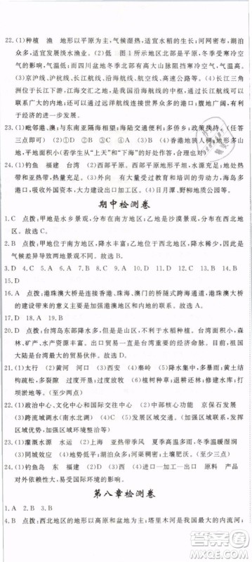 优翼丛书2019年学练优学科思维训练法八年级地理下册RJ人教版参考答案