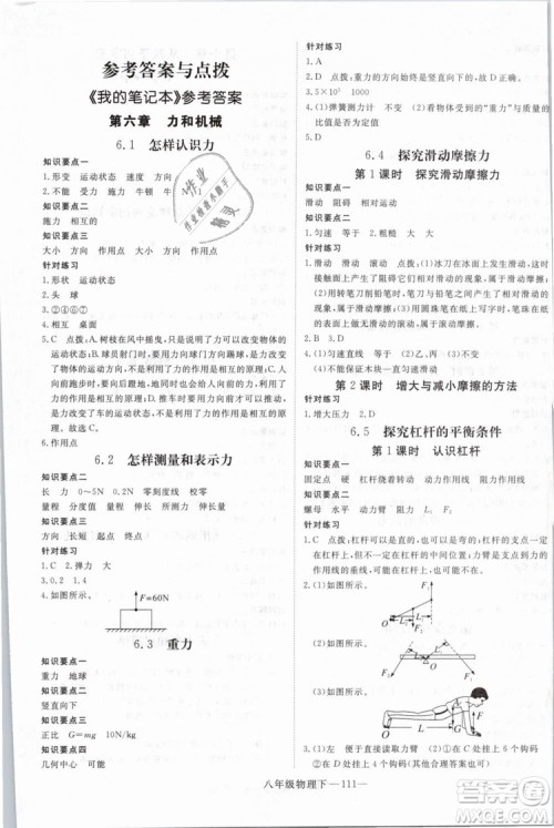 优翼丛书2019年学练优学科思维训练法八年级物理下册HY沪粤版参考答案 优翼丛书2019年学练优学科思维训练法八年级物理下册HY沪粤版参考答案