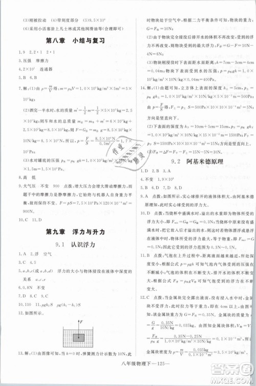 优翼丛书2019年学练优学科思维训练法八年级物理下册HY沪粤版参考答案 优翼丛书2019年学练优学科思维训练法八年级物理下册HY沪粤版参考答案