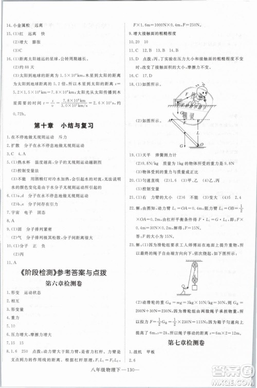 优翼丛书2019年学练优学科思维训练法八年级物理下册HY沪粤版参考答案