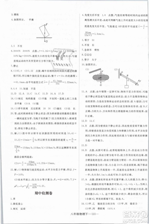 优翼丛书2019年学练优学科思维训练法八年级物理下册HY沪粤版参考答案 优翼丛书2019年学练优学科思维训练法八年级物理下册HY沪粤版参考答案