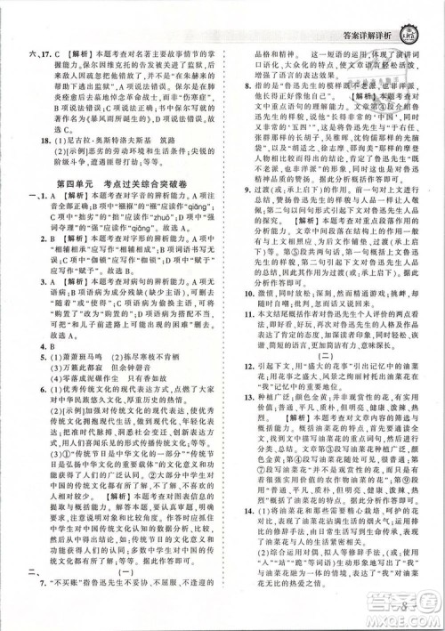 2019年王朝霞考点梳理时习卷八年级语文下册人教版参考答案 2019年王朝霞考点梳理时习卷八年级语文下册人教版参考答案