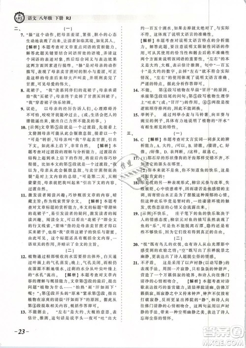 2019年王朝霞考点梳理时习卷八年级语文下册人教版参考答案 2019年王朝霞考点梳理时习卷八年级语文下册人教版参考答案