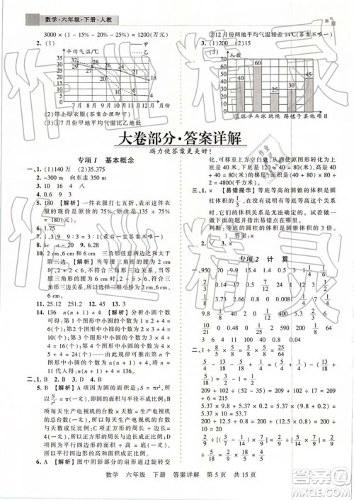 2019年王朝霞期末真题精编六年级数学下册人教版郑州都市版参考答案 2019年王朝霞期末真题精编六年级数学下册人教版郑州都市版参考答案