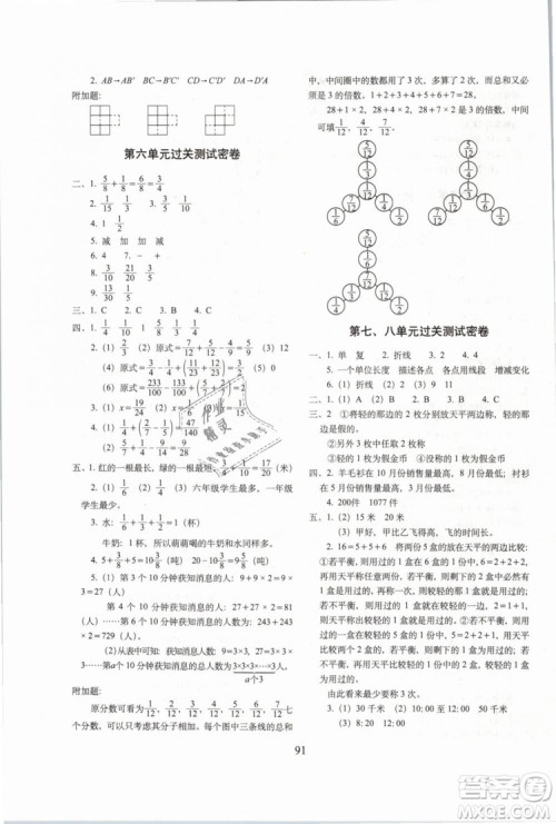 2019年期末冲刺100分五年级下册数学试卷RJ课标版参考答案