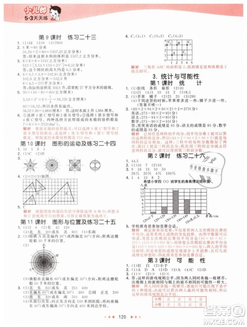 曲一线2019年53天天练小学数学六年级下册BJ北京版参考答案