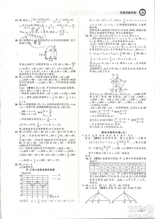 2019年人教版王朝霞考点梳理时习卷八年级数学下册参考答案