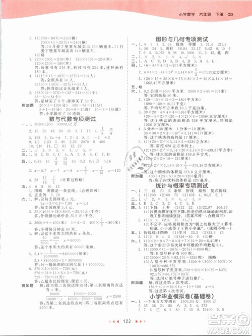 小儿郎2019版53天天练六年级下册数学青岛版QD参考答案 小儿郎2019版53天天练六年级下册数学青岛版QD参考答案