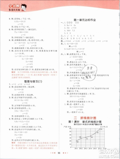 曲一线2019年53天天练五年级下册数学SJ苏教版参考答案