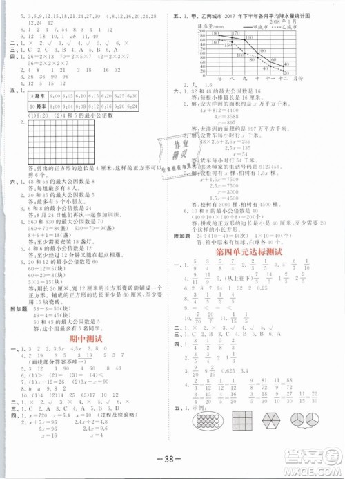 曲一线2019年53天天练五年级下册数学SJ苏教版参考答案