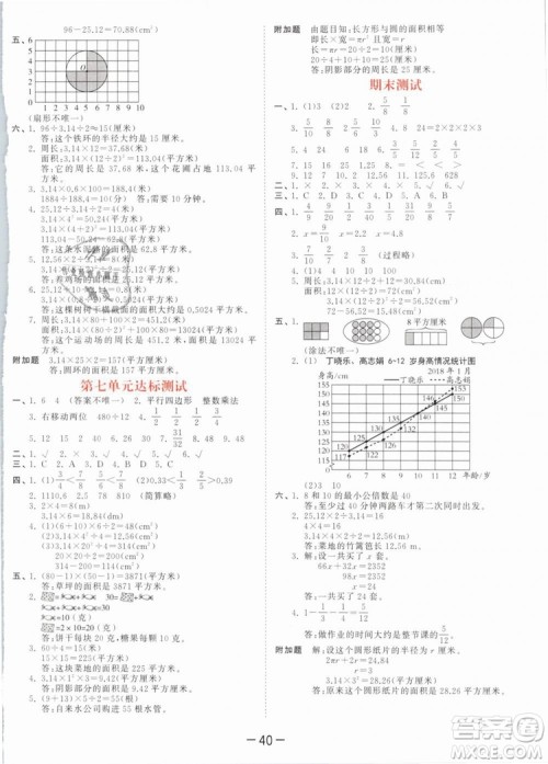 曲一线2019年53天天练五年级下册数学SJ苏教版参考答案