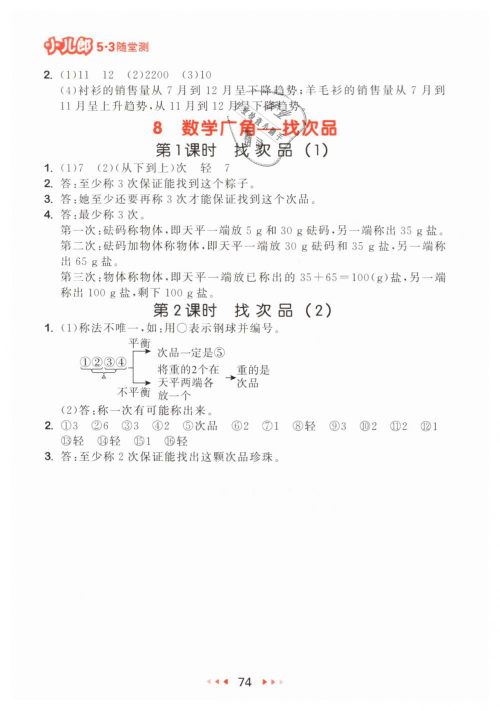 2019年53随堂测小学数学五年级下册人教版参考答案 2019年53随堂测小学数学五年级下册人教版参考答案