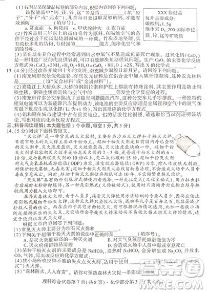 2019四川南充中考化学试卷及答案