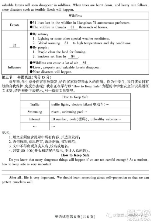 2019年四川南充中考英语试题及答案