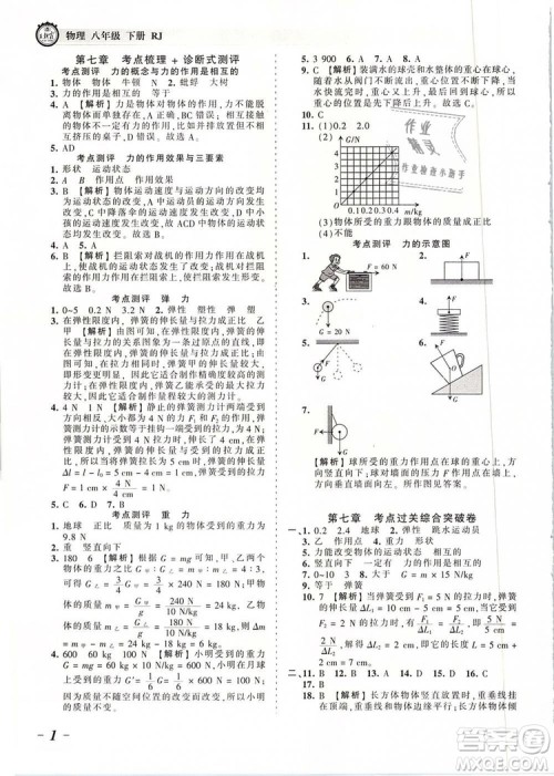 2019年王朝霞考点梳理时习卷八年级物理下册人教版参考答案 2019年王朝霞考点梳理时习卷八年级物理下册人教版参考答案