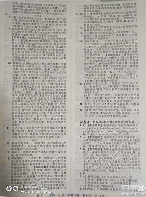2019年王朝霞期末真题精编八年级语文下册人教版参考答案