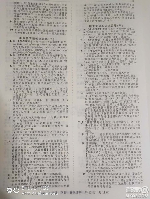 2019年王朝霞期末真题精编八年级语文下册人教版参考答案