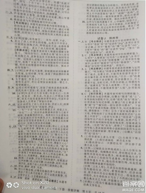 2019年王朝霞期末真题精编八年级语文下册人教版参考答案