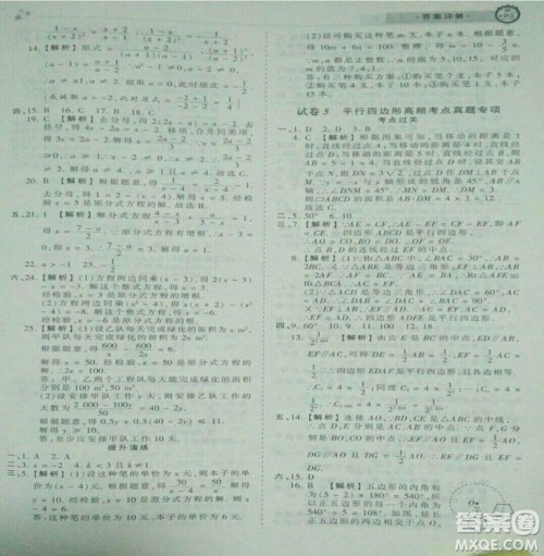 2019年北师大版王朝霞期末真题精编八年级数学下册参考答案