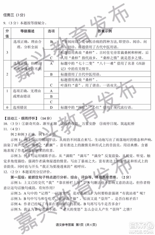 2019年浙江嘉兴中考真题语文试题及参考答案 2019年浙江嘉兴中考真题语文试题及参考答案