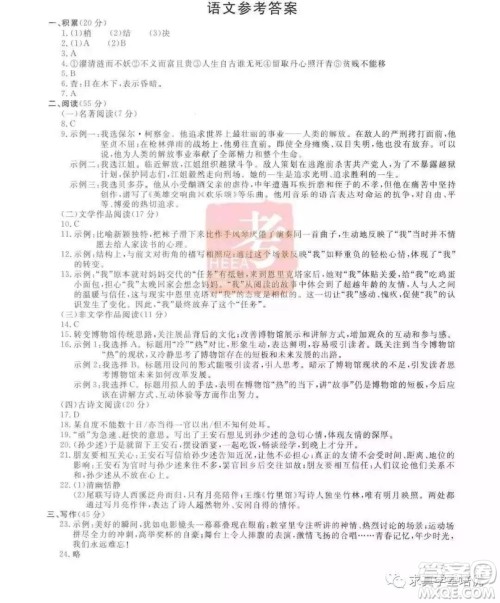 2019年浙江杭州中考真题语文试卷及答案