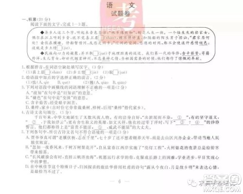 2019年浙江杭州中考真题语文试卷及答案