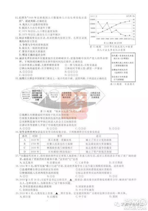 2019年浙江杭州中考真题道德与法治历史与社会试卷及答案 2019年浙江杭州中考真题道德与法治历史与社会试卷及答案