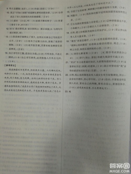 经纶学典2019年学霸题中题组合训练语文七年级下册扬州专用参考答案