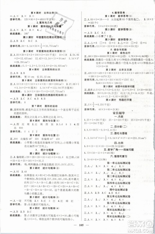 2019年名师测控六年级数学下册RJ人教版参考答案 2019年名师测控六年级数学下册RJ人教版参考答案