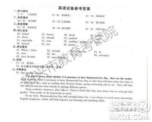 2019年浙江绍兴中考真题英语试题及参考答案 2019年浙江绍兴中考真题英语试题及参考答案