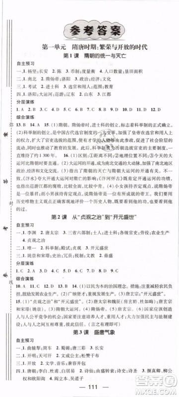 2019年名师测控七年级历史下册RJ人教版参考答案