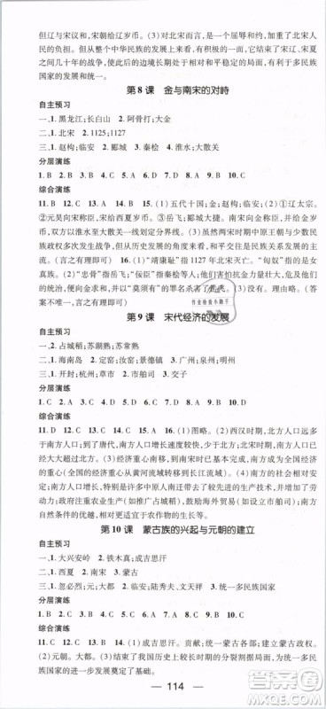 2019年名师测控七年级历史下册RJ人教版参考答案