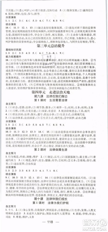 2019年名师测控七年级道德与法治下册RJ人教版参考答案