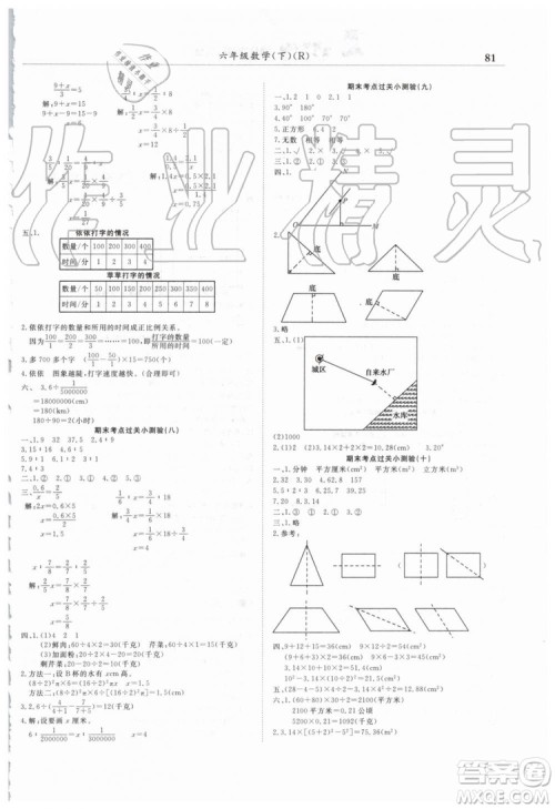 2019年人教版黄冈小状元满分冲刺微测验期末复习专用六年级数学下册答案 2019年人教版黄冈小状元满分冲刺微测验期末复习专用六年级数学下册答案