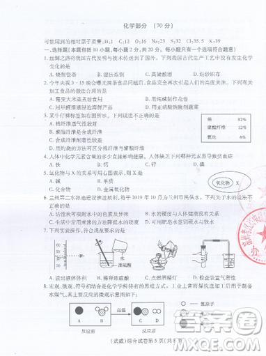 武威市2019年中考真题物理化学试卷及答案