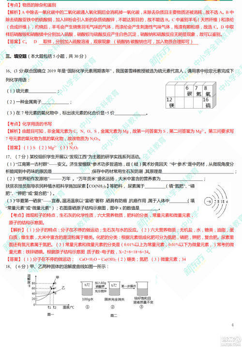 江西省2019年中等学校招生考试化学试题卷及答案