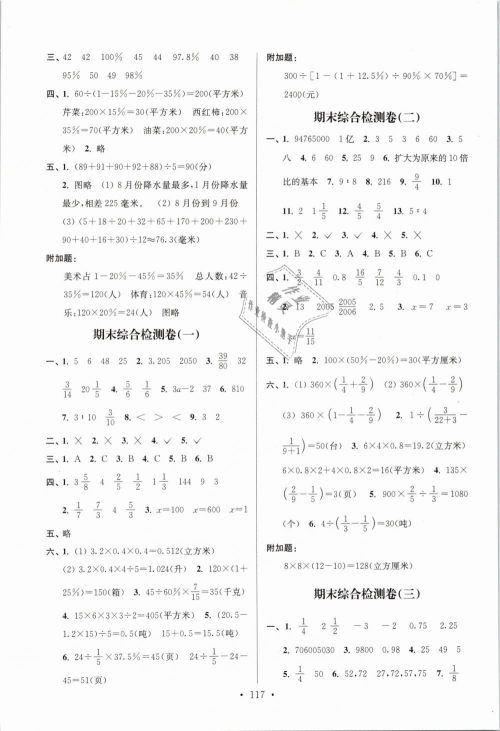 2019年江苏好卷六年级数学下册苏教版SJ参考答案