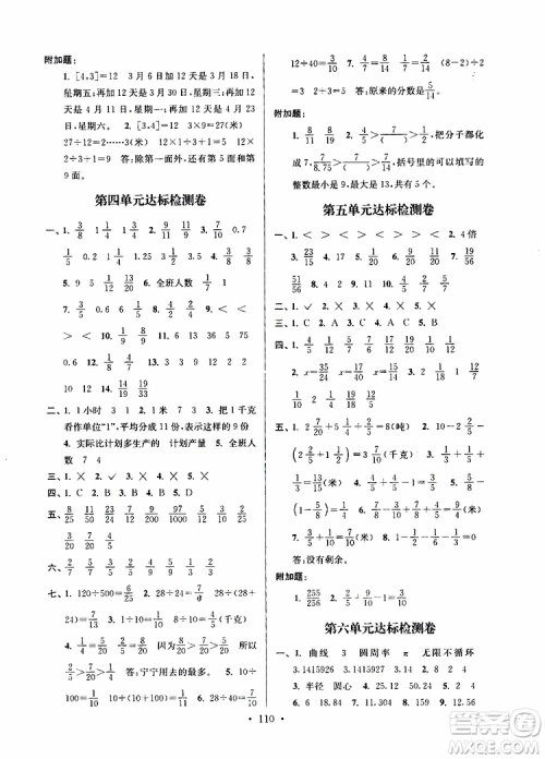 江苏版2019版江苏好卷5年级数学下苏教版SJ参考答案