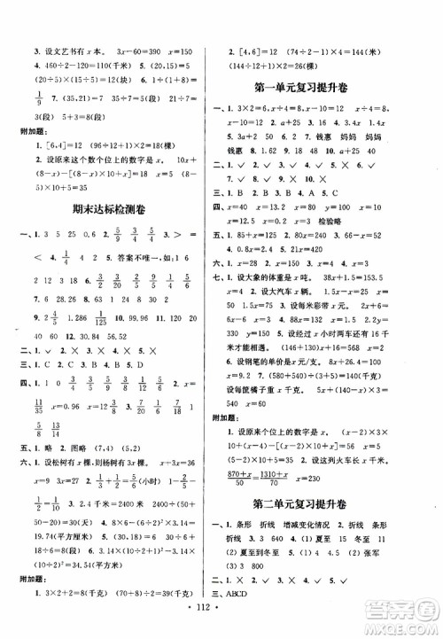 江苏版2019版江苏好卷5年级数学下苏教版SJ参考答案