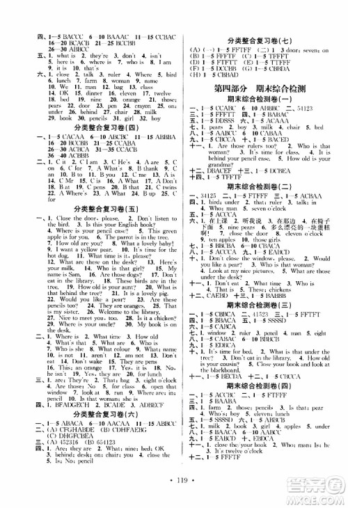 2019年江苏好卷三年级下册英语译林版参考答案