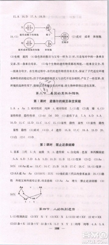 梯田文化2019年版名校课堂内外八年级下册生物人教版参考答案