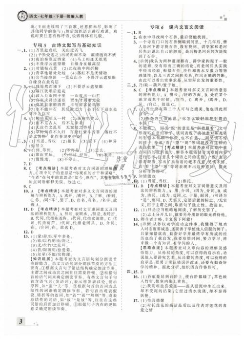 2019年王朝霞各地期末试卷精选七年级语文下册人教版河南专版答案