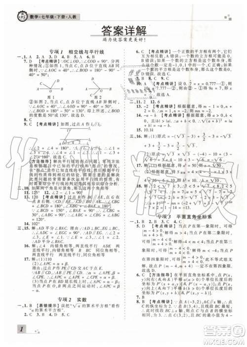 王朝霞各地期末试卷精选2019年七年级数学下册人教版河南专版答案