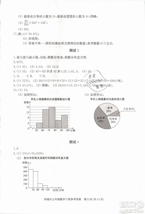 2019年北京西城学习探究诊断七年级数学下册人教版参考答案