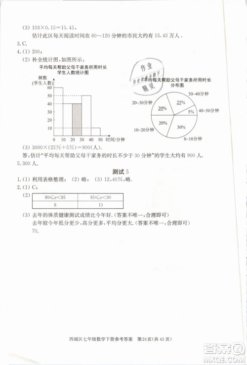 2019年北京西城学习探究诊断七年级数学下册人教版参考答案 2019年北京西城学习探究诊断七年级数学下册人教版参考答案
