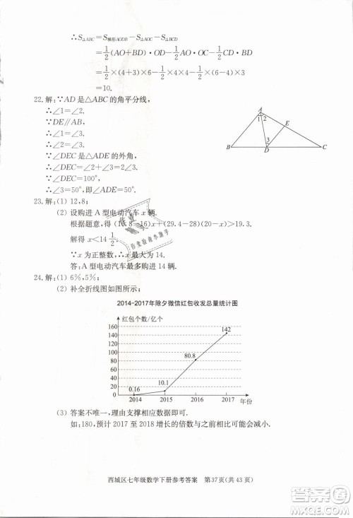 2019年北京西城学习探究诊断七年级数学下册人教版参考答案 2019年北京西城学习探究诊断七年级数学下册人教版参考答案