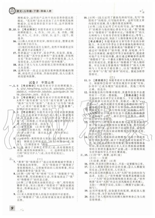2019年王朝霞各地期末试卷精选八年级语文下册人教版河南专版答案 2019年王朝霞各地期末试卷精选八年级语文下册人教版河南专版答案