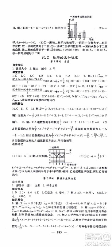 2019年版名校课堂内外八年级下册数学人教版参考答案