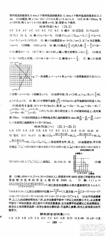 2019年版名校课堂内外八年级下册数学人教版参考答案