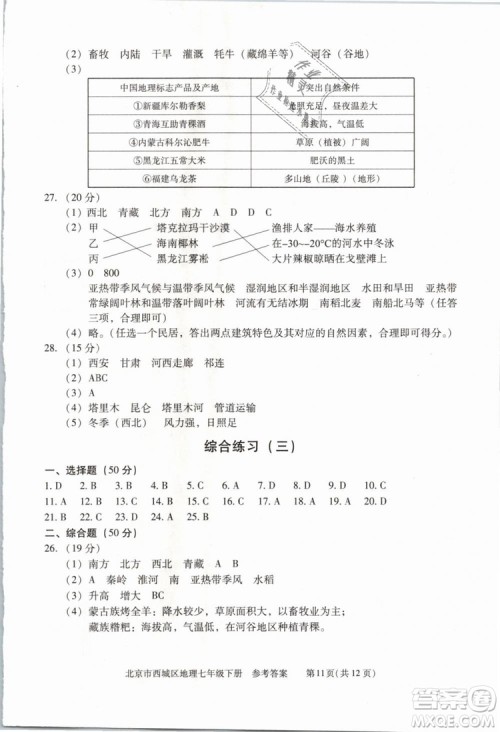 北京西城2019年学习探究诊断七年级地理下册第九版参考答案 北京西城2019年学习探究诊断七年级地理下册第九版参考答案